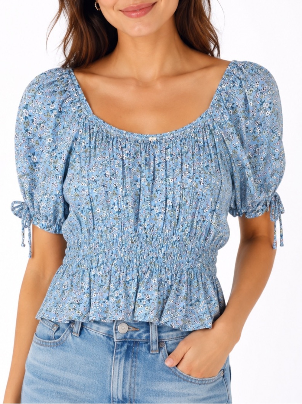 Garden Floral short sleeve smoked top Blouse Fairy Boho Summer NWT Size XL